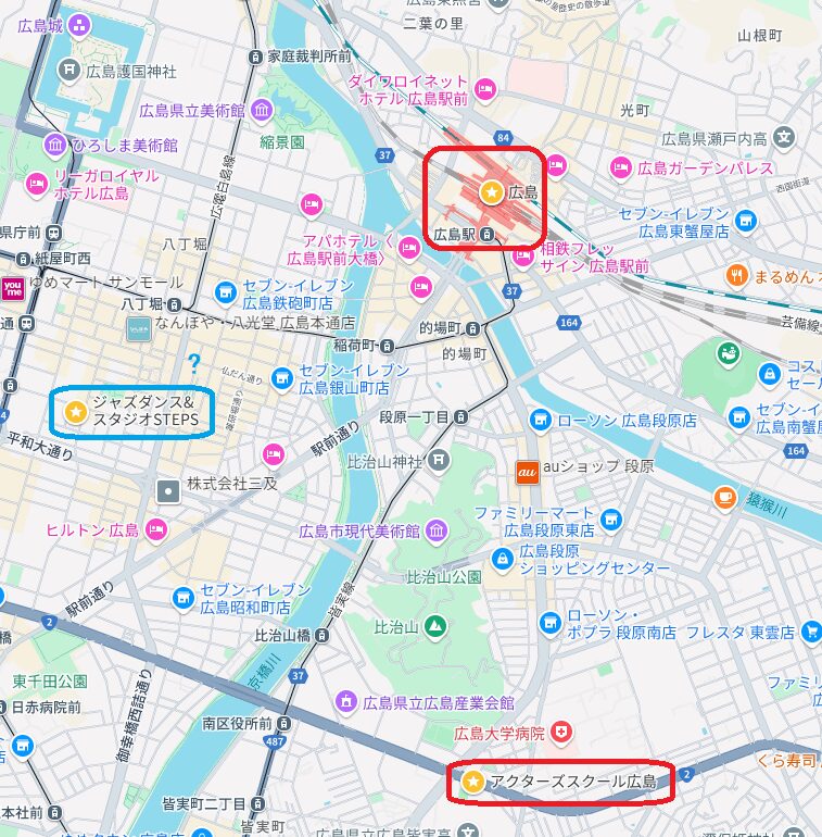 広島駅・アクターズスクール広島・スタジオSTEPSの地図